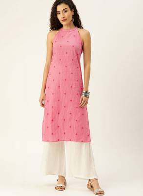 Women woven legacy striped pure cotton halter neck kurta 3