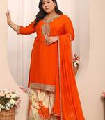Libas orange embroidered chinon straight suit set with dupatta