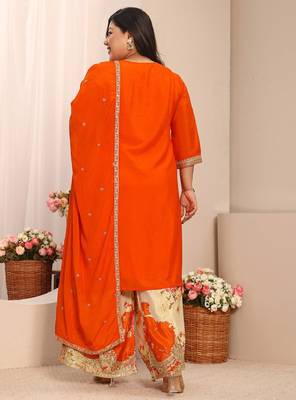 Libas orange embroidered chinon straight suit set with dupatta 4