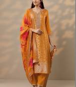 Women regular thread work kurta with trousers & with dupatta