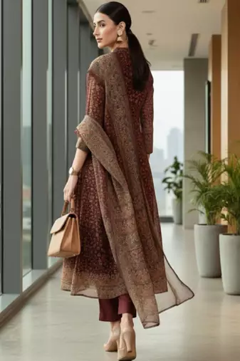 Women ethnic motifs printed regular chanderi silk kurta with trousers & with dupatta