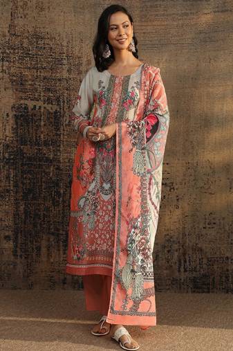 Women floral printed regular kurta with trousers & with dupatta