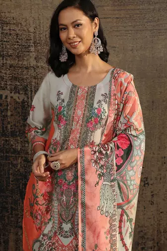 Women floral printed regular kurta with trousers & with dupatta