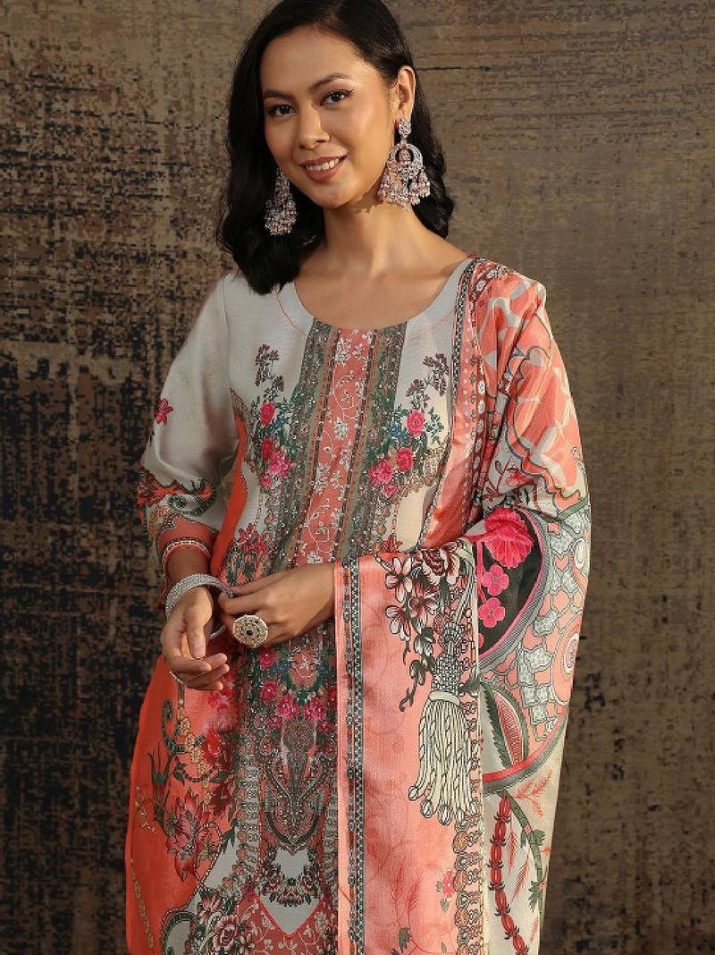Women floral printed regular kurta with trousers & with dupatta