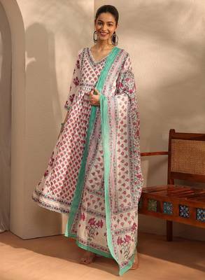 Women ethnic motifs printed panelled kurta with trousers & with dupatta 1