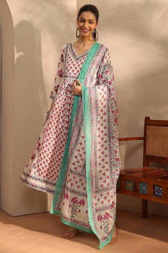 Women ethnic motifs printed panelled kurta with trousers & with dupatta