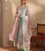 Women ethnic motifs printed panelled kurta with trousers & with dupatta