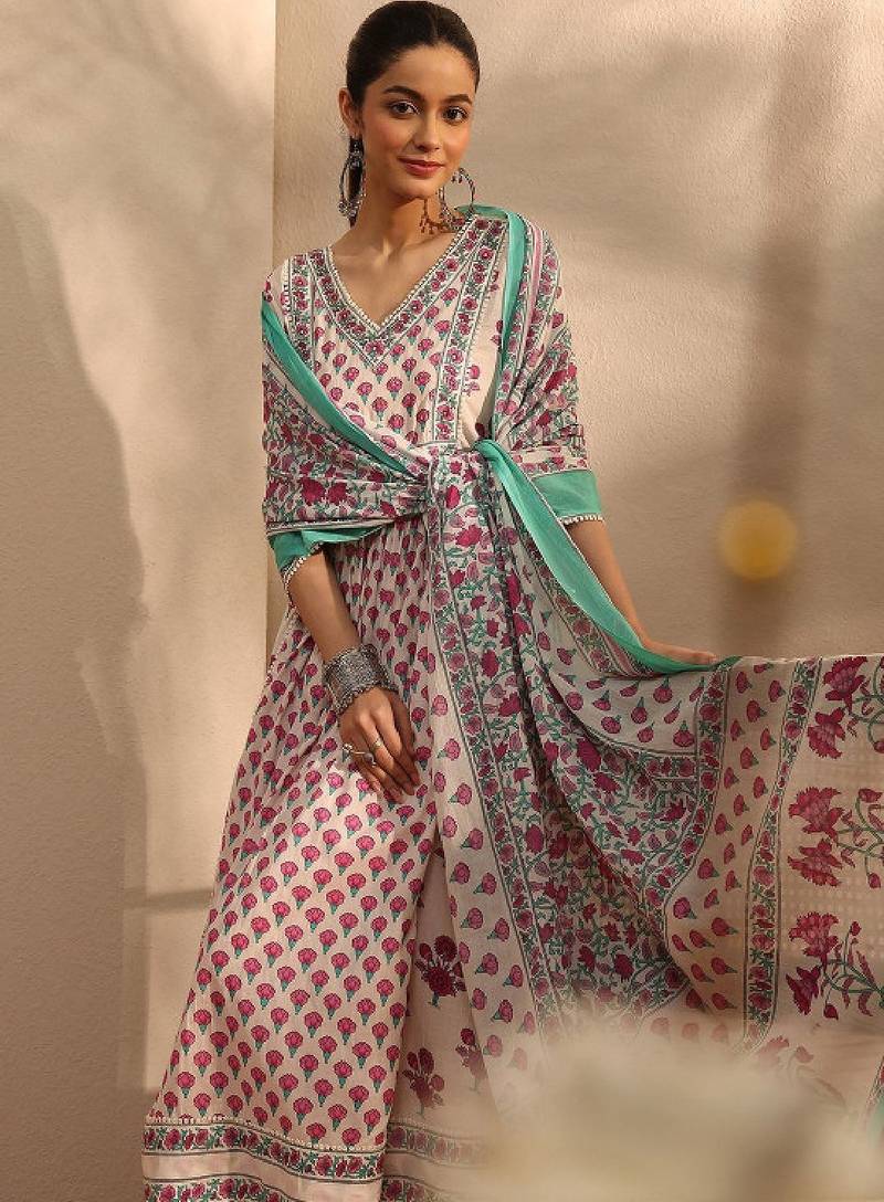 Women ethnic motifs printed panelled kurta with trousers & with dupatta