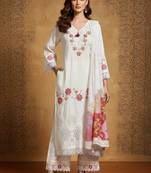 Women floral embroidered regular thread work pure cotton kurta with palazzos & with dupatta