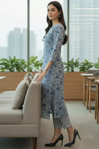 Women floral printed regular pure cotton kurta with trousers & with dupatta