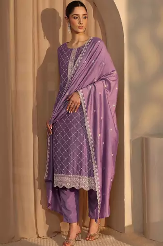 Women ethnic motifs embroidered regular thread work kurta with trousers & with dupatta