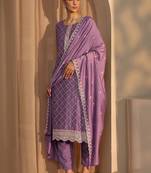 Women ethnic motifs embroidered regular thread work kurta with trousers & with dupatta