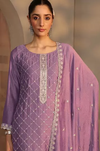 Women ethnic motifs embroidered regular thread work kurta with trousers & with dupatta