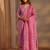 Pink paisley printed cotton straight suit set with dupatta