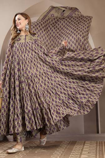 Women floral printed regular pure cotton kurta with palazzos & with dupatta