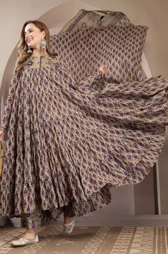 Women floral printed regular pure cotton kurta with palazzos & with dupatta