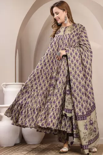 Women floral printed regular pure cotton kurta with palazzos & with dupatta