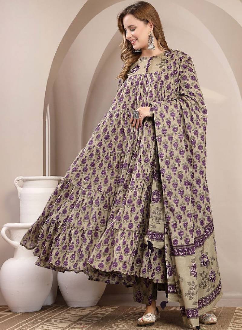 Women floral printed regular pure cotton kurta with palazzos & with dupatta