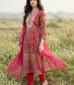 Women ethnic motifs printed regular gotta patti chanderi silk kurta with trousers & with dupatta