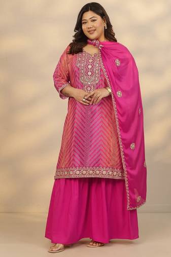 Women ethnic motifs printed regular kurta with sharara & with dupatta