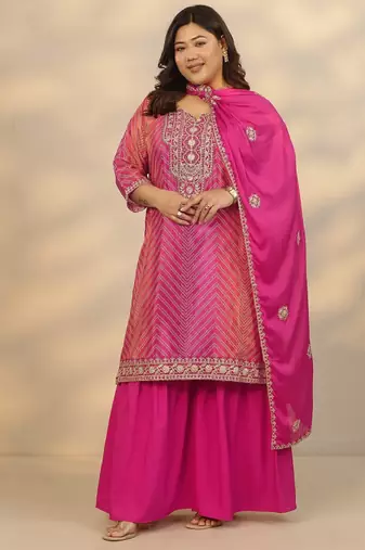 Women ethnic motifs printed regular kurta with sharara & with dupatta