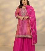 Women ethnic motifs printed regular kurta with sharara & with dupatta