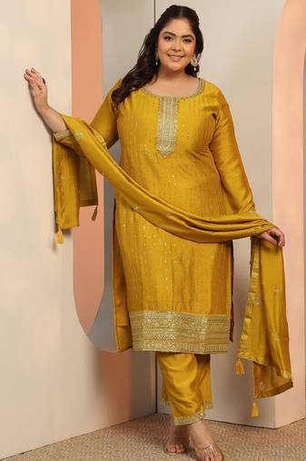 Women ethnic motifs embroidered regular sequinned kurta with trousers & with dupatta