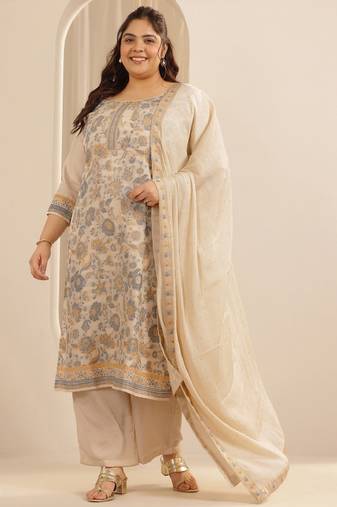 Women floral printed regular kurta with trousers & with dupatta