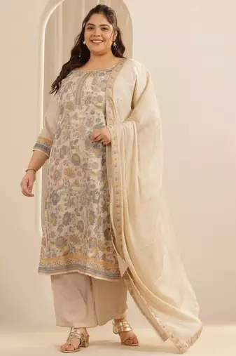 Women floral printed regular kurta with trousers & with dupatta