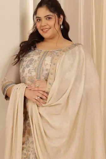 Women floral printed regular kurta with trousers & with dupatta