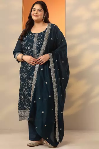 Women ethnic motifs embroidered regular thread work kurta with trousers & with dupatta
