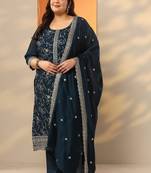 Women ethnic motifs embroidered regular thread work kurta with trousers & with dupatta