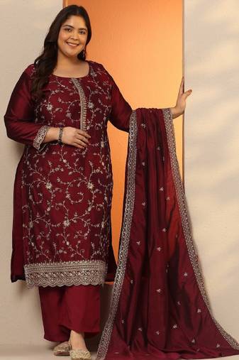 Women floral embroidered regular thread work kurta with trousers & with dupatta