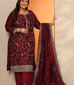 Women floral embroidered regular thread work kurta with trousers & with dupatta