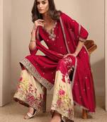 Women floral embroidered regular kurta with palazzos & with dupatta