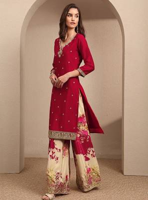 Women floral embroidered regular kurta with palazzos & with dupatta 4
