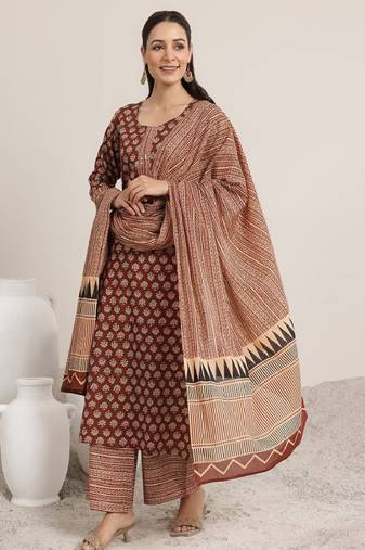 Women floral printed regular sequinned kurta with palazzos & with dupatta