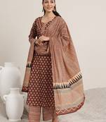 Women floral printed regular sequinned kurta with palazzos & with dupatta