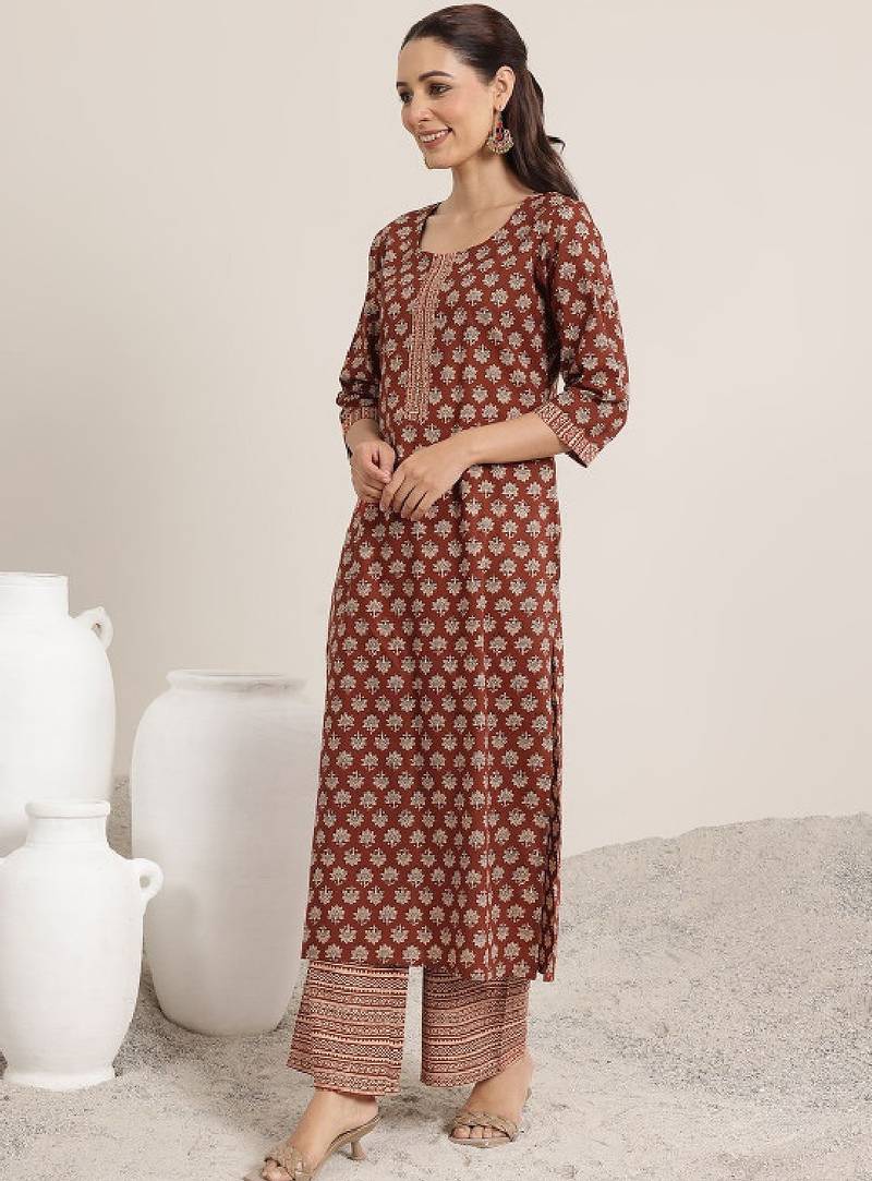 Women floral printed regular sequinned kurta with palazzos & with dupatta