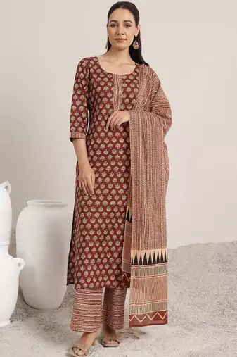 Women floral printed regular sequinned kurta with palazzos & with dupatta