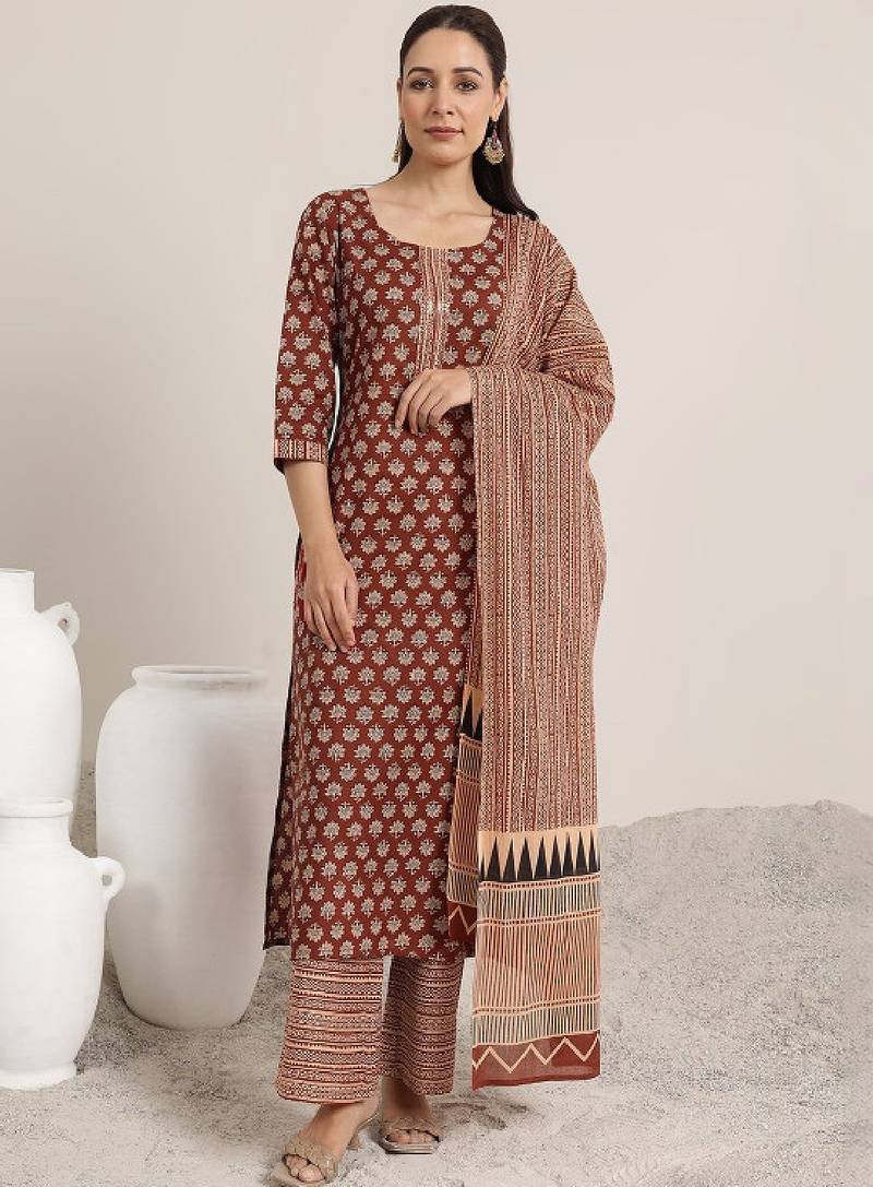 Women floral printed regular sequinned kurta with palazzos & with dupatta