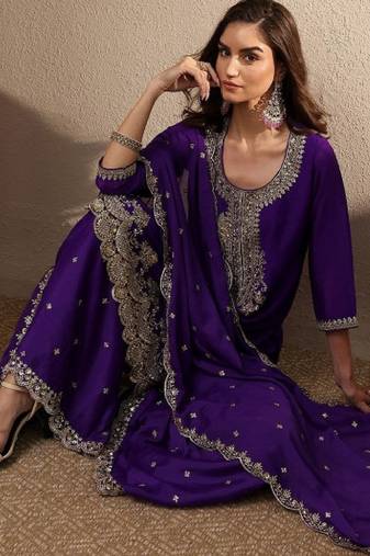 Women ethnic motifs embroidered regular kurta with palazzos & with dupatta