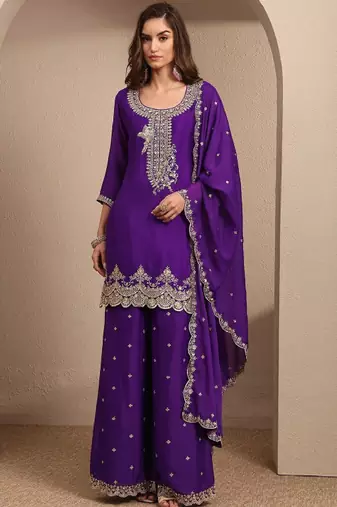 Women ethnic motifs embroidered regular kurta with palazzos & with dupatta