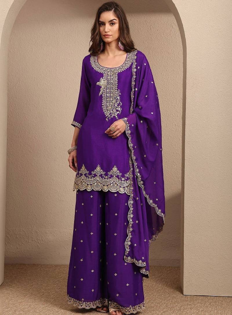 Women ethnic motifs embroidered regular kurta with palazzos & with dupatta