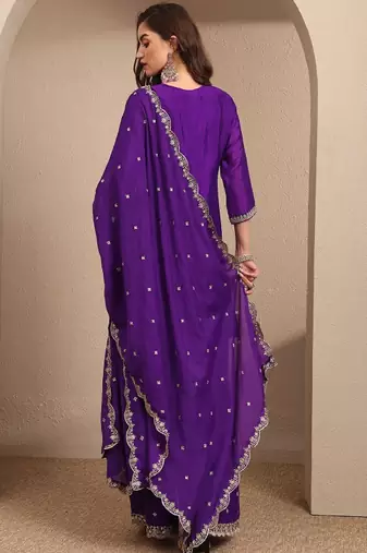 Women ethnic motifs embroidered regular kurta with palazzos & with dupatta