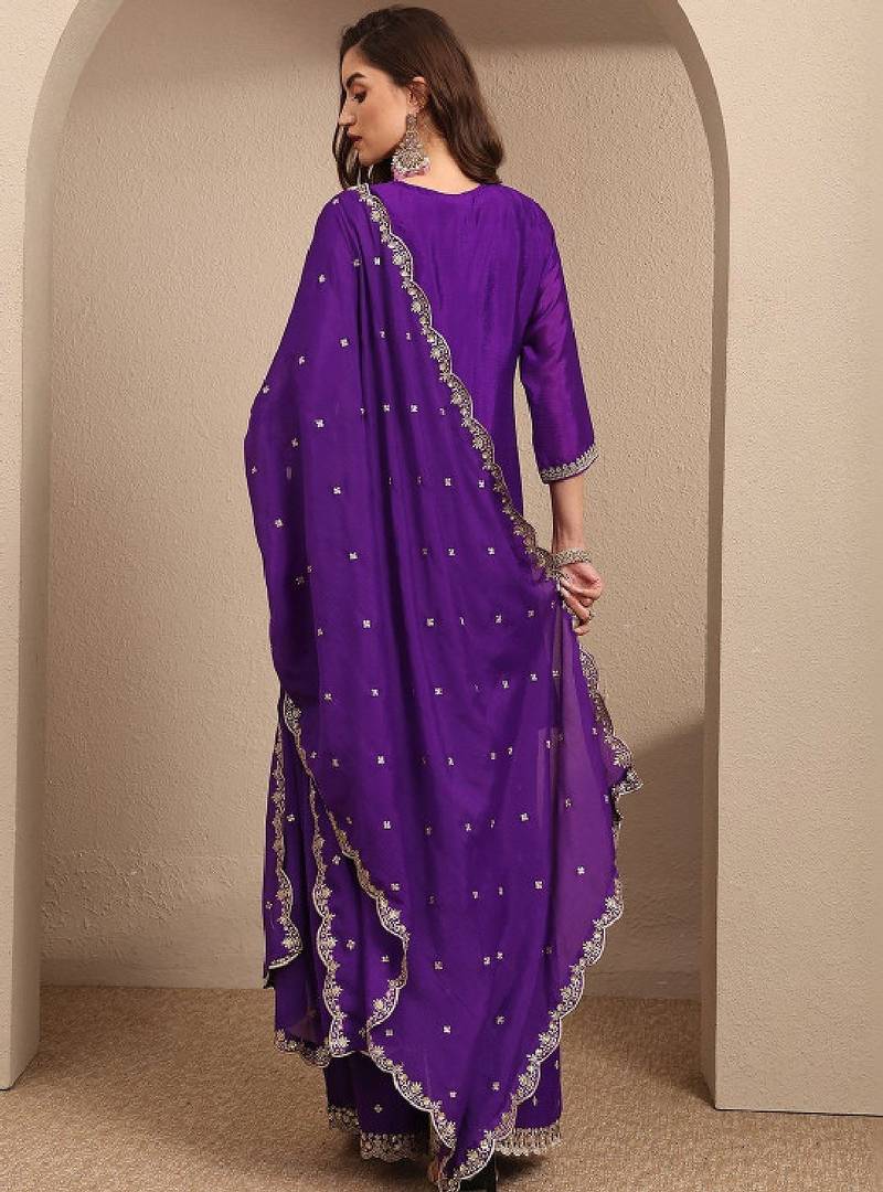 Women ethnic motifs embroidered regular kurta with palazzos & with dupatta
