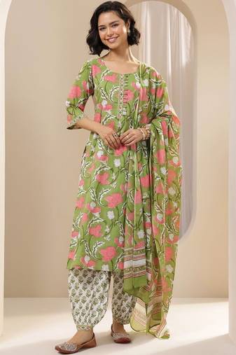 Women floral printed regular kurta with salwar & with dupatta