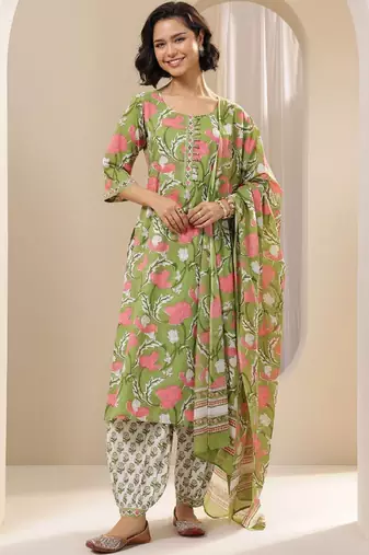 Women floral printed regular kurta with salwar & with dupatta