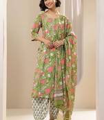 Women floral printed regular kurta with salwar & with dupatta