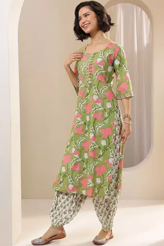 Women floral printed regular kurta with salwar & with dupatta